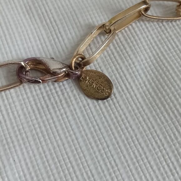 Express Gold Toned & White Alternating Beaded Tassel Pendant Statement Necklace - Picture 11 of 12